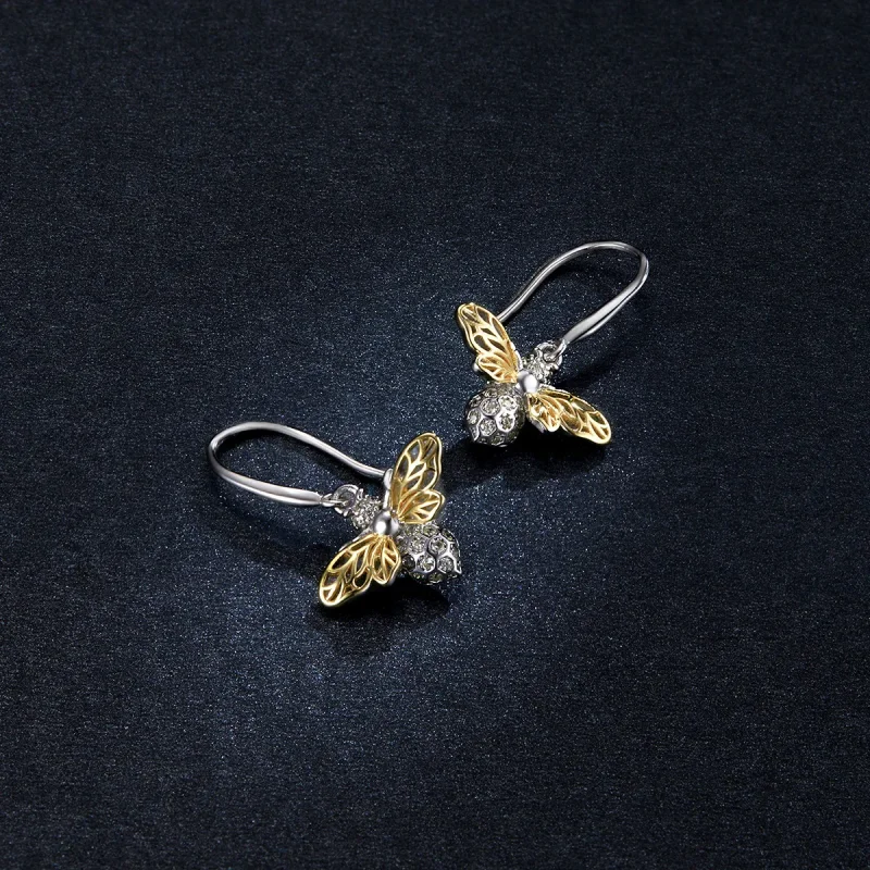 (image for) Pandora Style Sparkle Bee Hanging Earrings - BSE452 - View 5