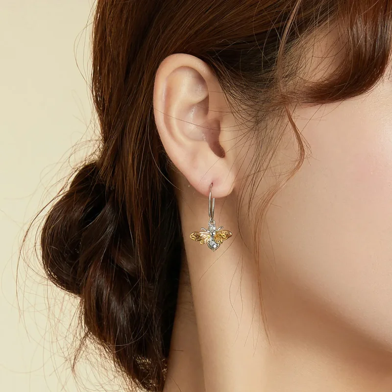 (image for) Pandora Style Sparkle Bee Hanging Earrings - BSE452 - View 6