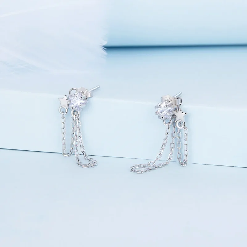 (image for) Pandora Style Star Tassel Hanging Earrings - BSE709 - View 2