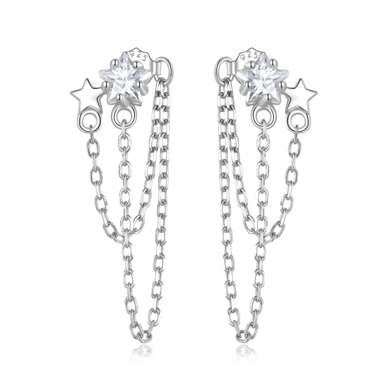 (image for) Pandora Style Star Tassel Hanging Earrings - BSE709