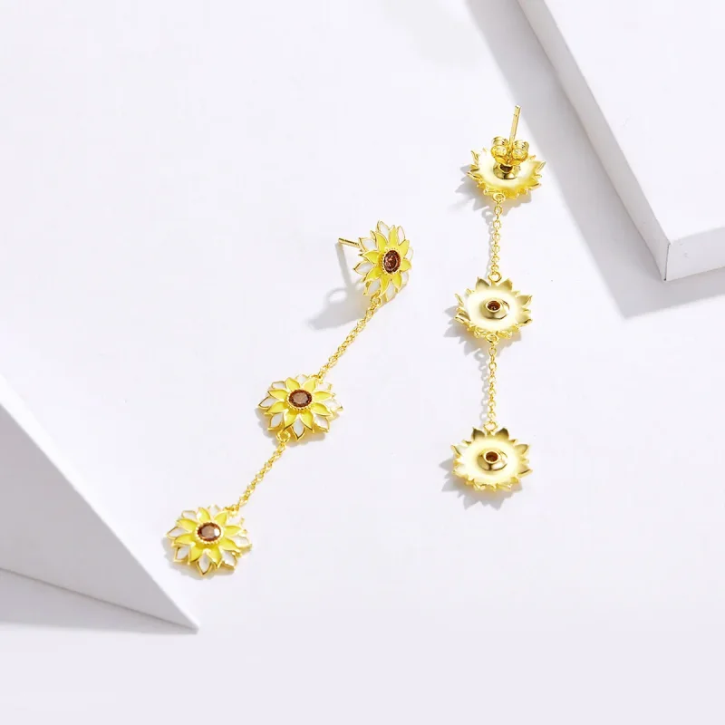 (image for) Pandora Style Sun Flower Hanging Earrings - BSE187 - View 4