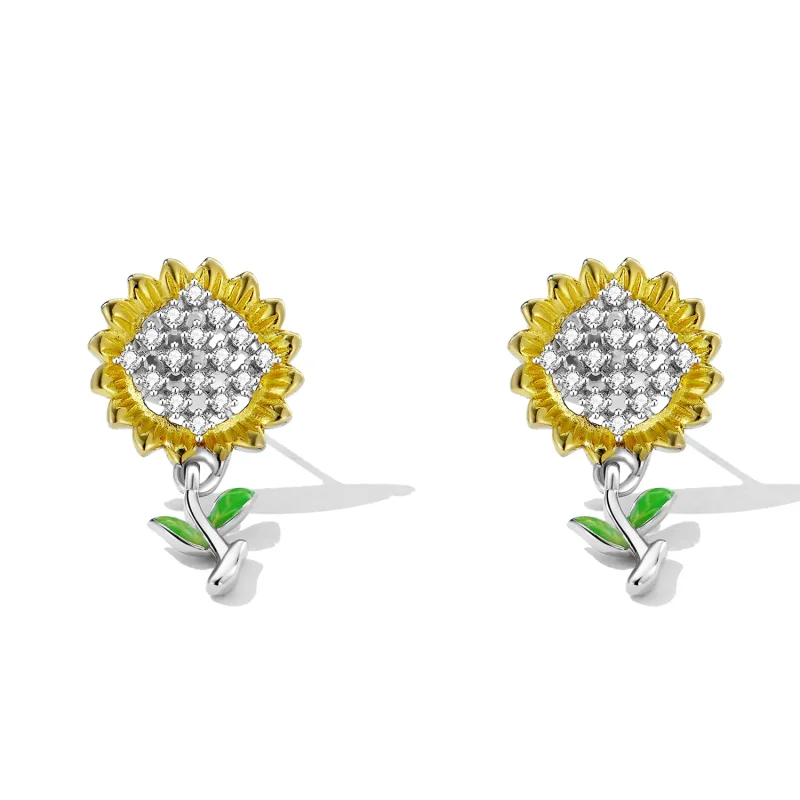 (image for) Pandora Style Sunflower Hanging Earrings - SCE1471 - View 2