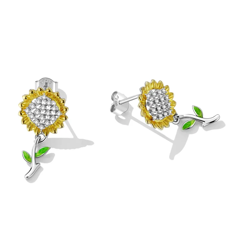 (image for) Pandora Style Sunflower Hanging Earrings - SCE1471 - View 3