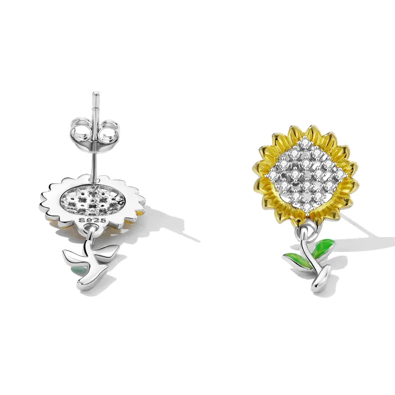 (image for) Pandora Style Sunflower Hanging Earrings - SCE1471 - View 4