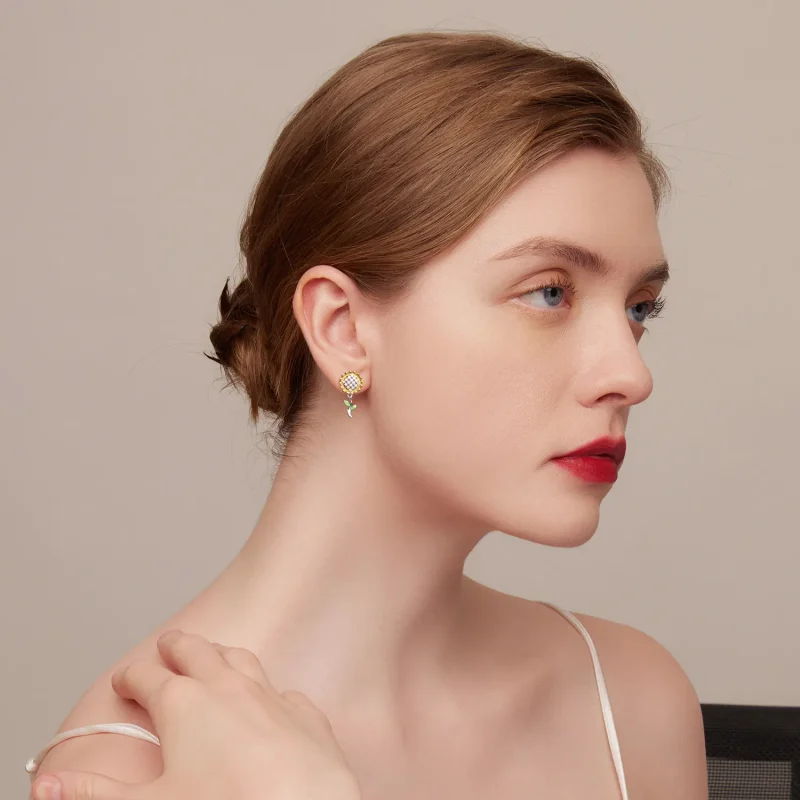 (image for) Pandora Style Sunflower Hanging Earrings - SCE1471 - View 5