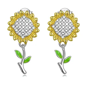 (image for) Pandora Style Sunflower Hanging Earrings - SCE1471
