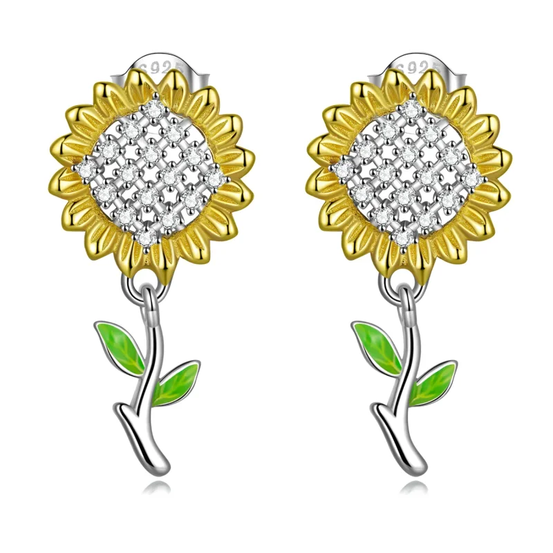 (image for) Pandora Style Sunflower Hanging Earrings - SCE1471