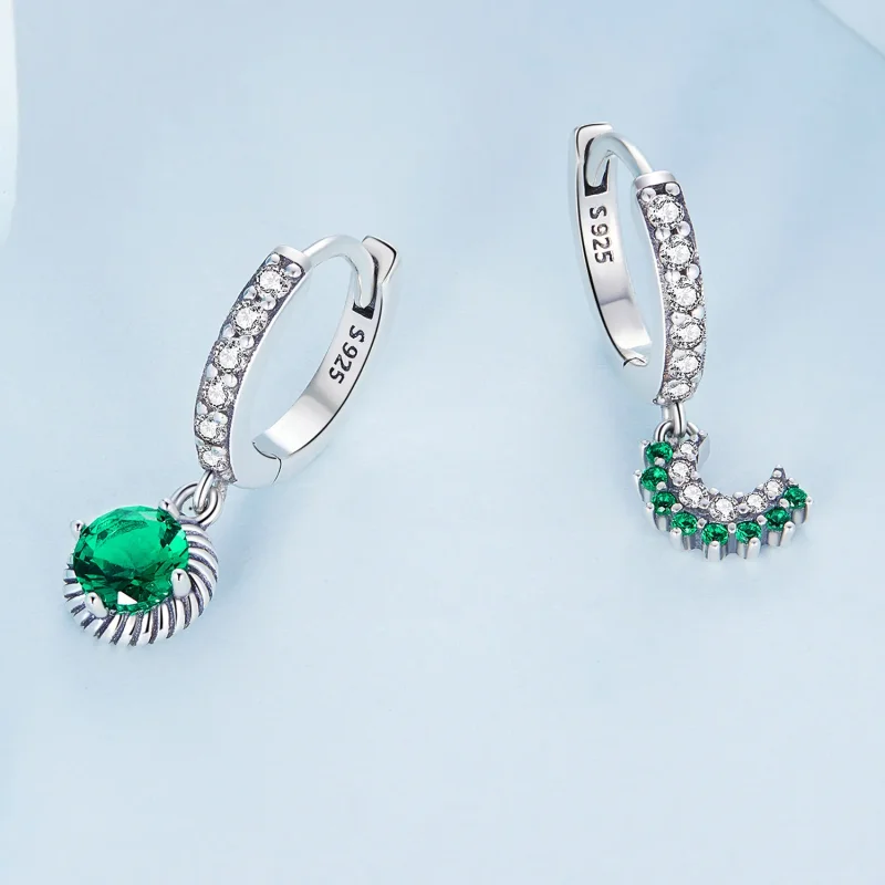(image for) Pandora Style Asymmetrical Sun and Moon Hoop Earrings - BSE705 - View 3