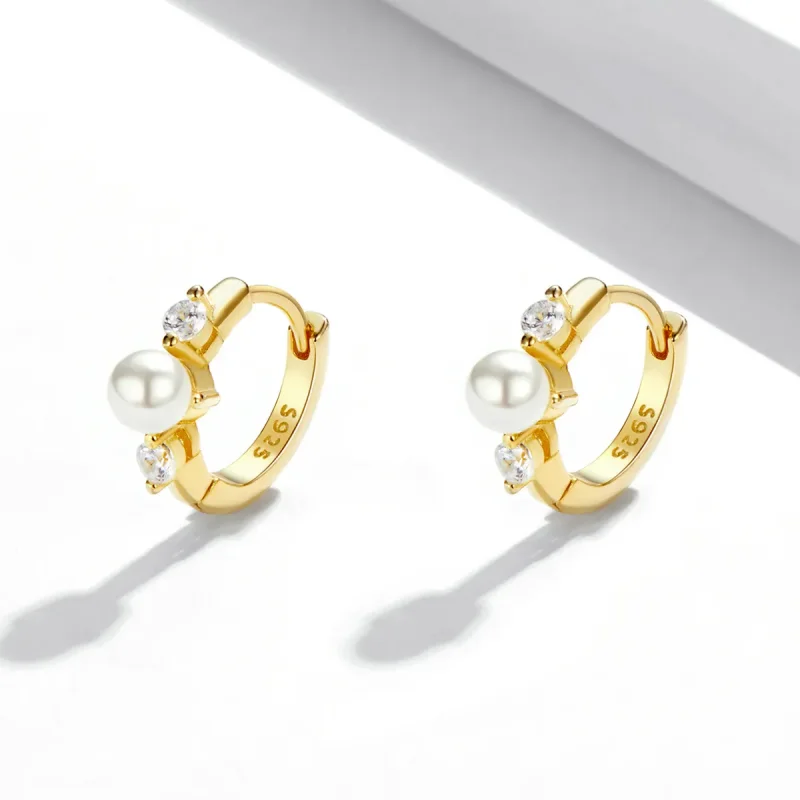 (image for) Pandora Style Bead Zircon Hoop Earrings - SCE1254 - View 2