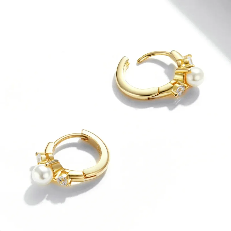 (image for) Pandora Style Bead Zircon Hoop Earrings - SCE1254 - View 4