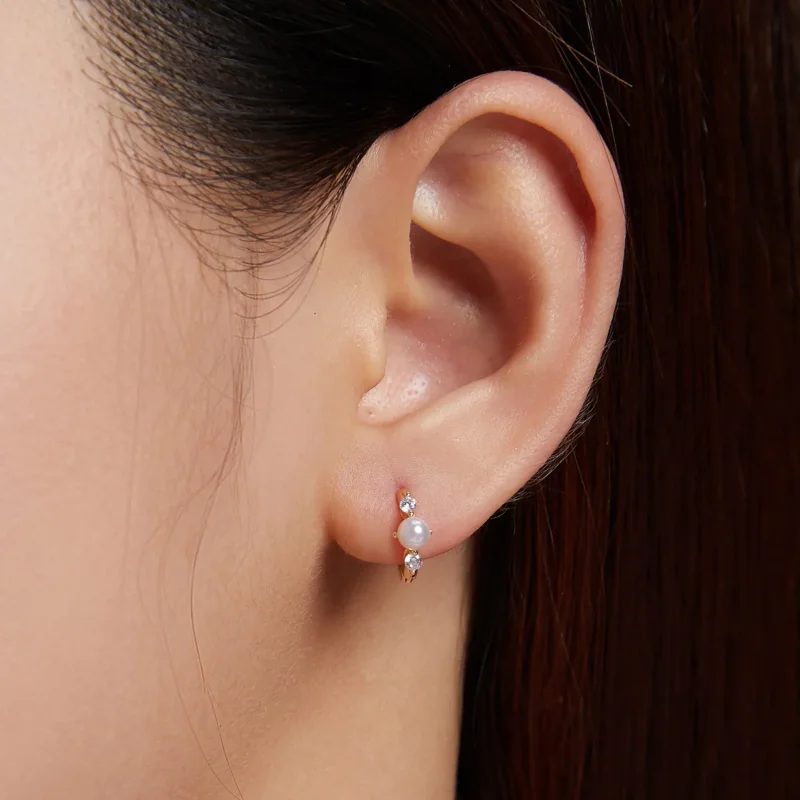 (image for) Pandora Style Bead Zircon Hoop Earrings - SCE1254 - View 7