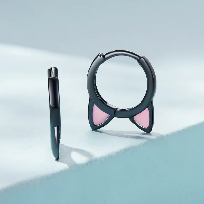 (image for) Pandora Style Black Cat Ears Hoop Earrings - SCE1515 - View 2