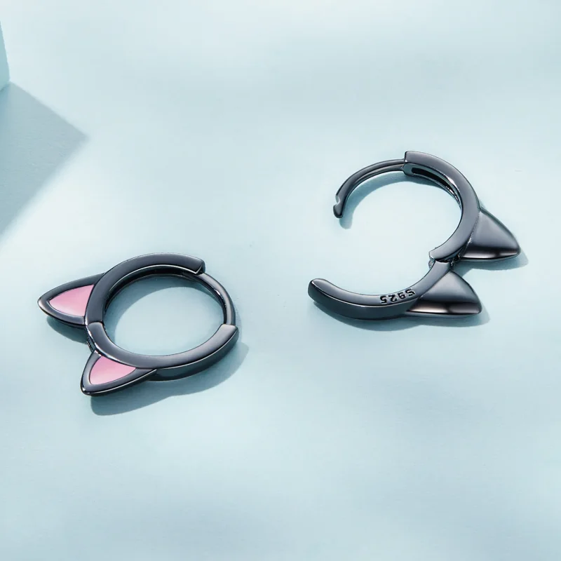 (image for) Pandora Style Black Cat Ears Hoop Earrings - SCE1515 - View 4
