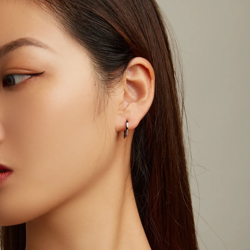 (image for) Pandora Style Black Cat Ears Hoop Earrings - SCE1515 - View 8