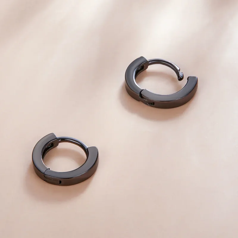 (image for) Pandora Style Black Gold Hoop Earrings - SCE1230 - View 4