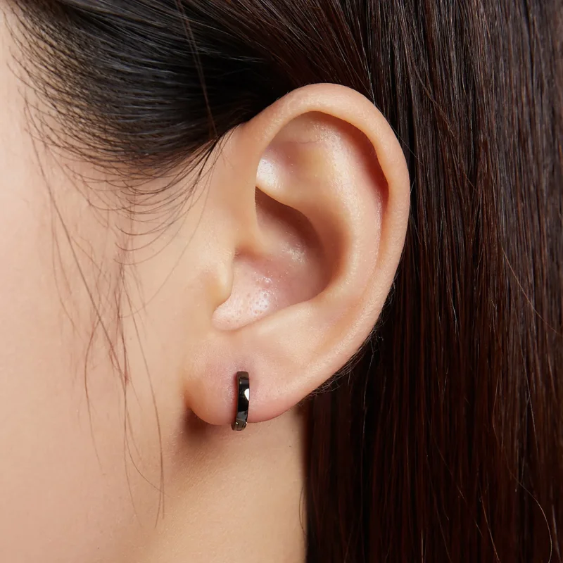 (image for) Pandora Style Black Gold Hoop Earrings - SCE1230 - View 6