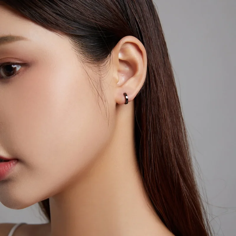 (image for) Pandora Style Black Gold Hoop Earrings - SCE1230 - View 7