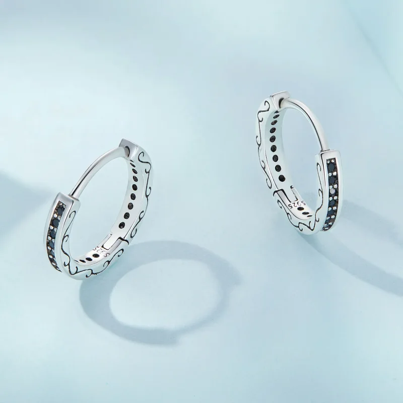 (image for) Pandora Style Black Zircon Hoop Earrings - SCE1522 - View 3