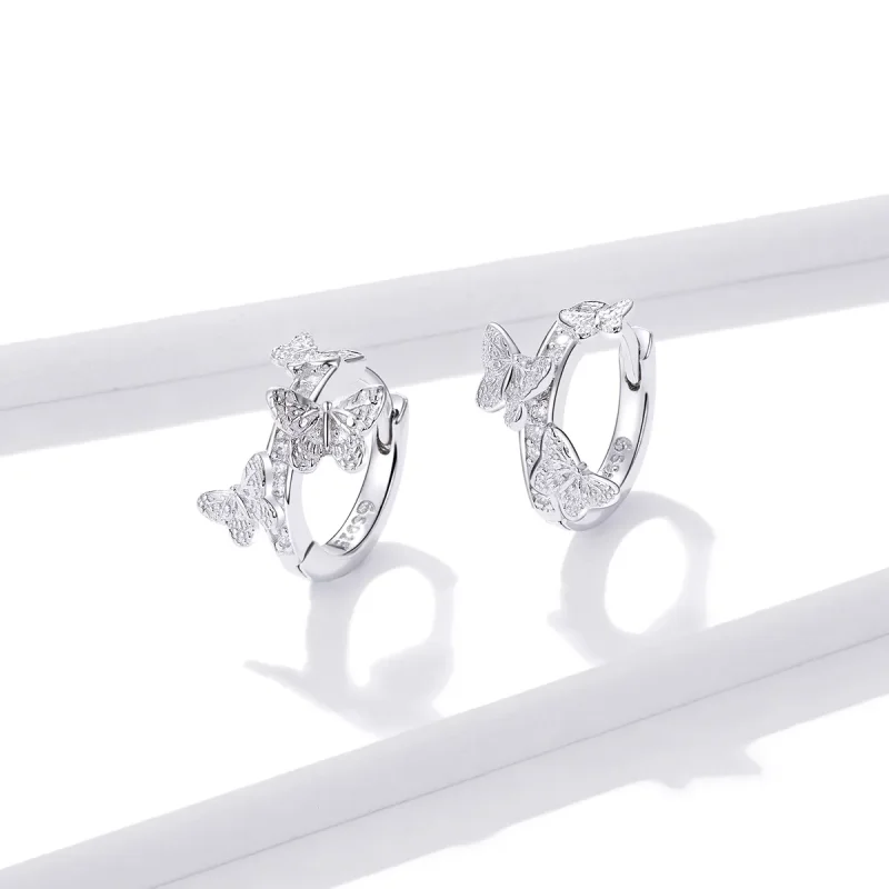 (image for) Pandora Style Butterflies Flying Hoop Earrings - BSE445 - View 2