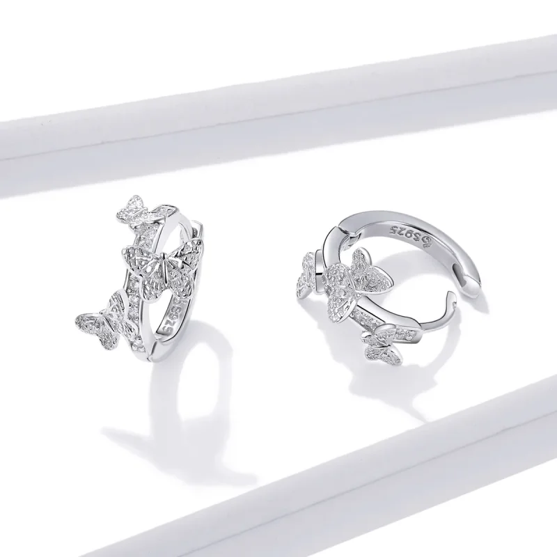 (image for) Pandora Style Butterflies Flying Hoop Earrings - BSE445 - View 3