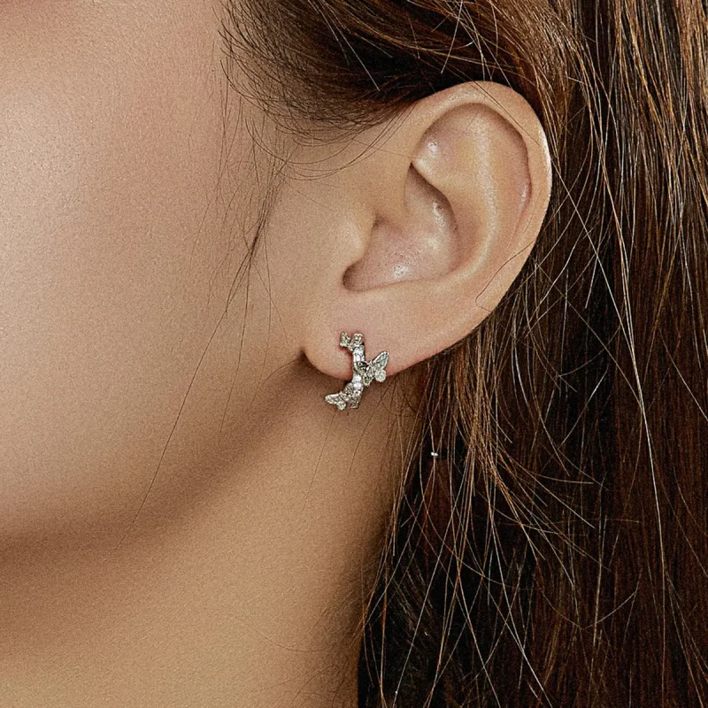 (image for) Pandora Style Butterflies Flying Hoop Earrings - BSE445 - View 6