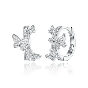 (image for) Pandora Style Butterflies Flying Hoop Earrings - BSE445