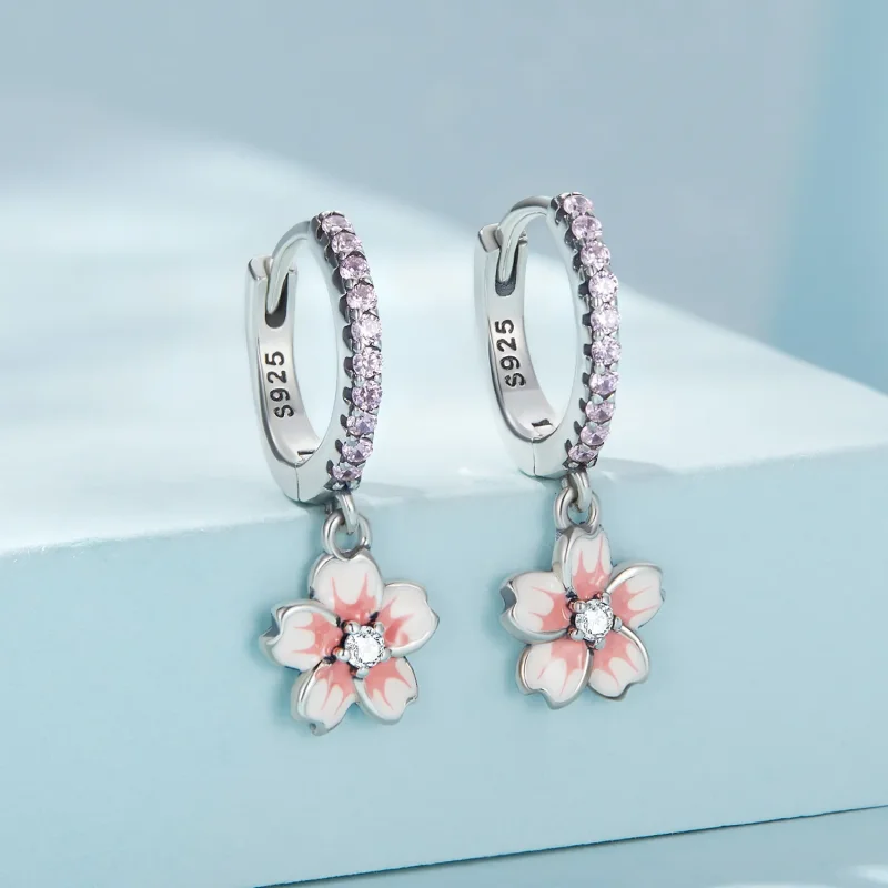 (image for) Pandora Style Cherry Blossoms Hoop Earrings - SCE1509 - View 2