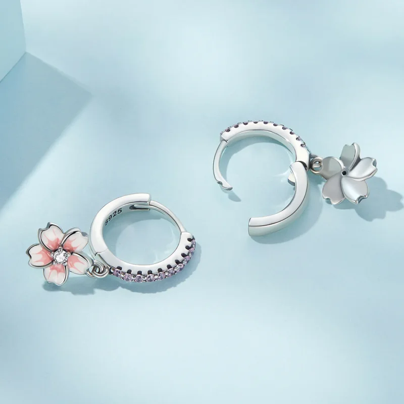 (image for) Pandora Style Cherry Blossoms Hoop Earrings - SCE1509 - View 4