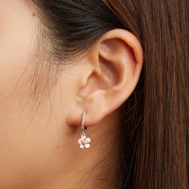 (image for) Pandora Style Cherry Blossoms Hoop Earrings - SCE1509 - View 7