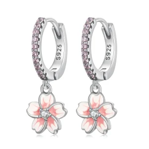 (image for) Pandora Style Cherry Blossoms Hoop Earrings - SCE1509