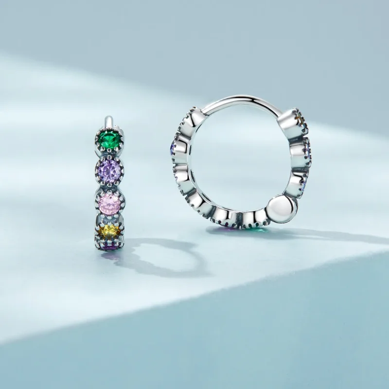 (image for) Pandora Style Colored Stone Hoop Earrings - SCE1494 - View 2