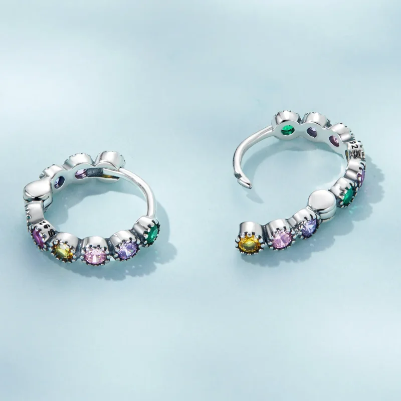 (image for) Pandora Style Colored Stone Hoop Earrings - SCE1494 - View 4