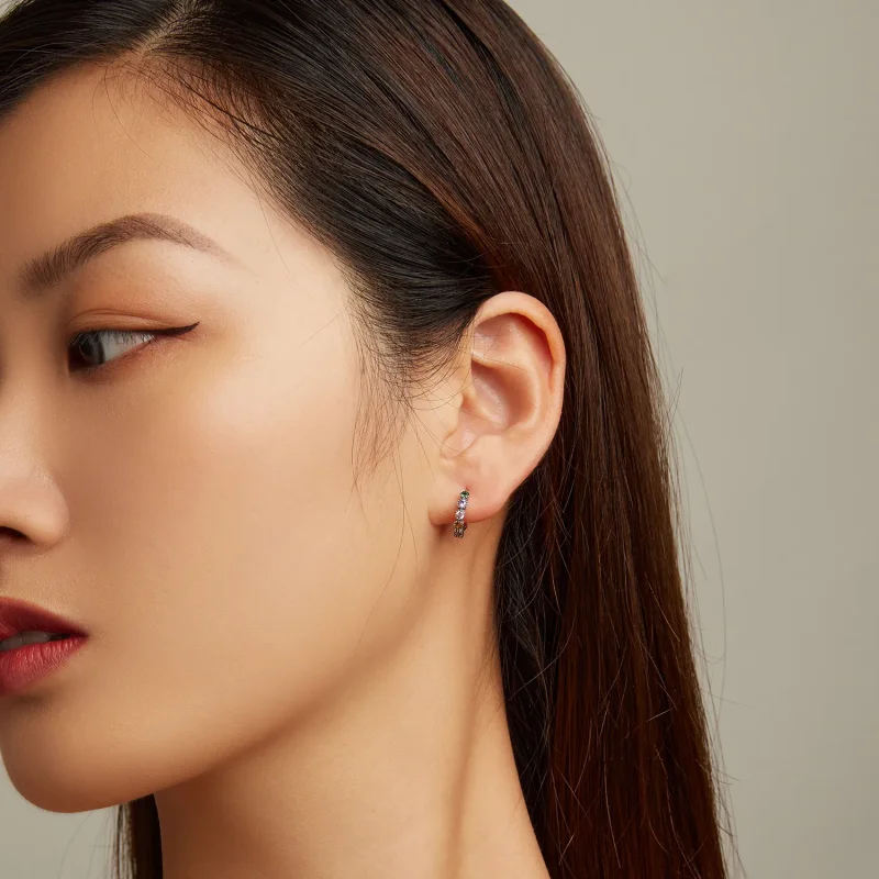 (image for) Pandora Style Colored Stone Hoop Earrings - SCE1494 - View 5