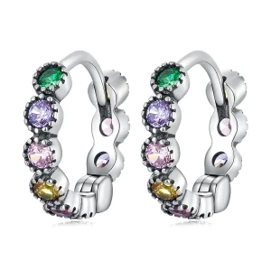 (image for) Pandora Style Colored Stone Hoop Earrings - SCE1494