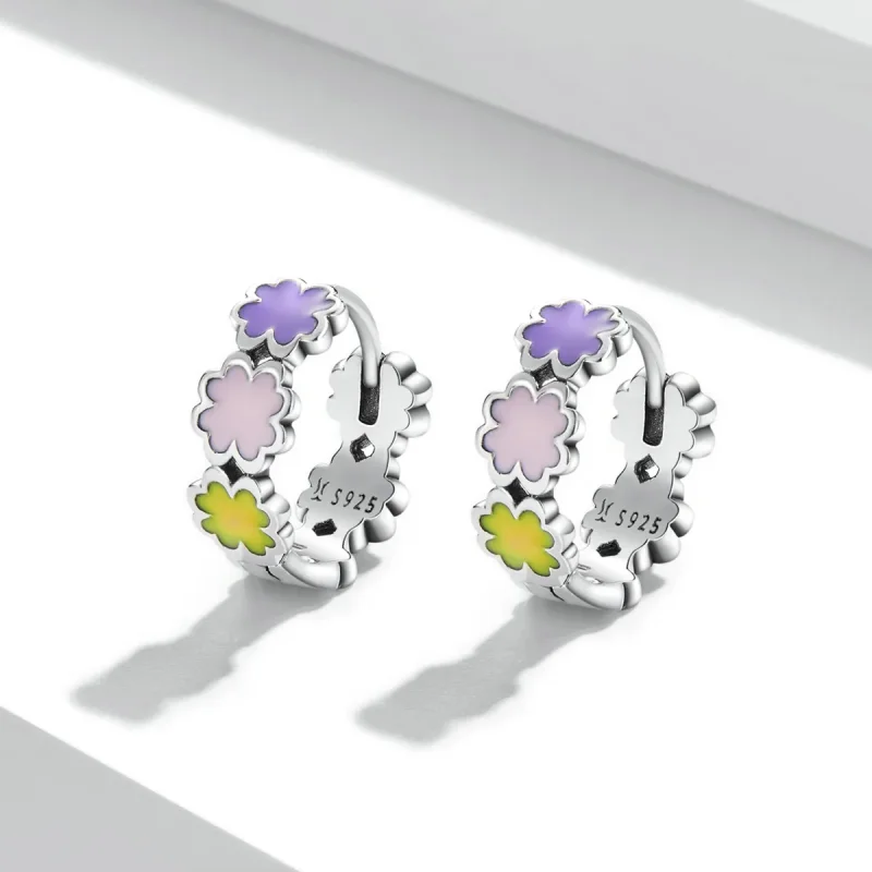 (image for) Pandora Style Colorful Clover Hoop Earrings - SCE1343 - View 2