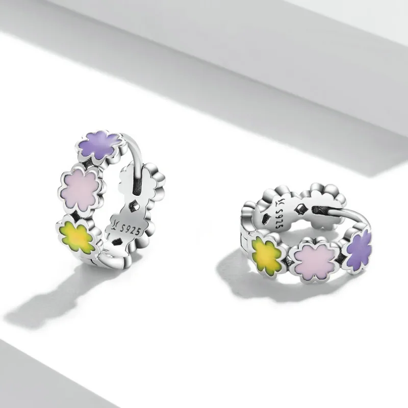 (image for) Pandora Style Colorful Clover Hoop Earrings - SCE1343 - View 3