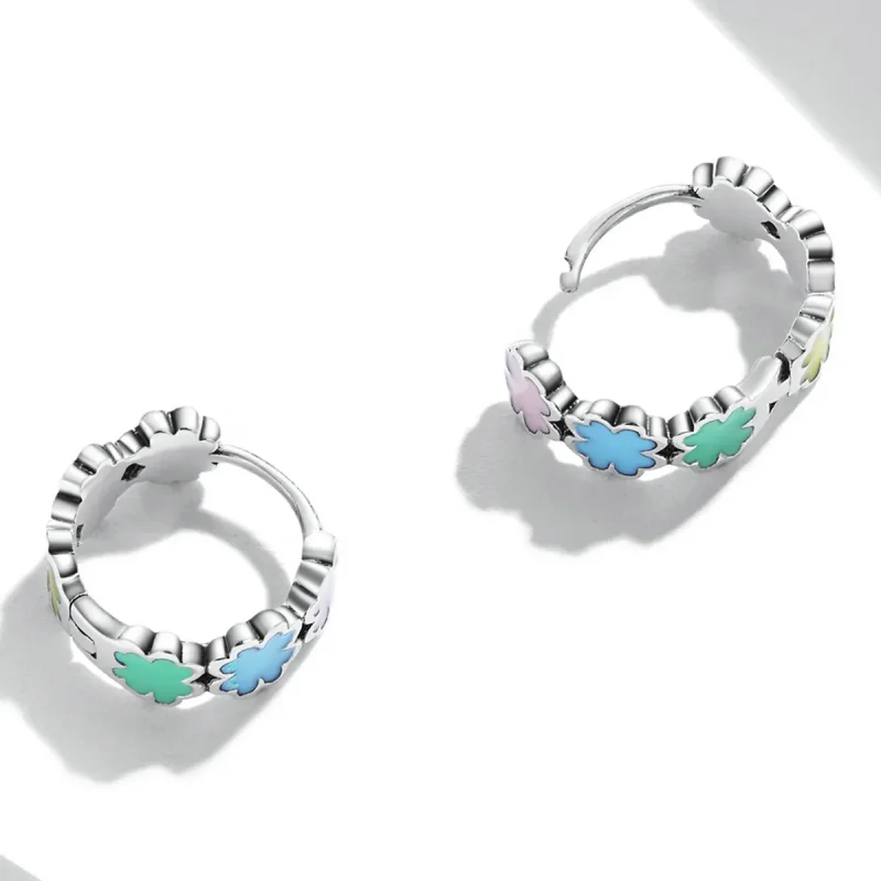 (image for) Pandora Style Colorful Clover Hoop Earrings - SCE1343 - View 4
