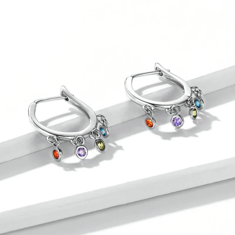 (image for) Pandora Style Colorful Hand Bell Hoop Earrings - BSE554 - View 3
