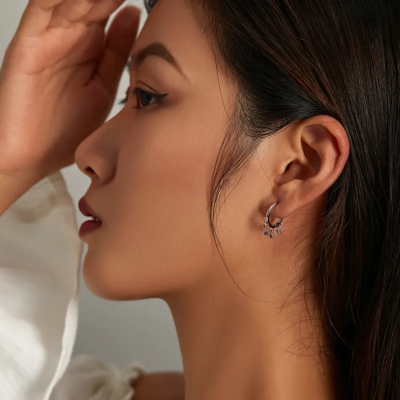 (image for) Pandora Style Colorful Hand Bell Hoop Earrings - BSE554 - View 6