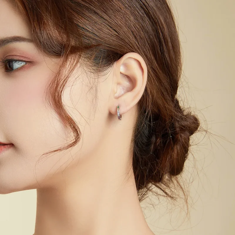 (image for) Pandora Style Colorful Hoop Earrings - BSE459 - View 7