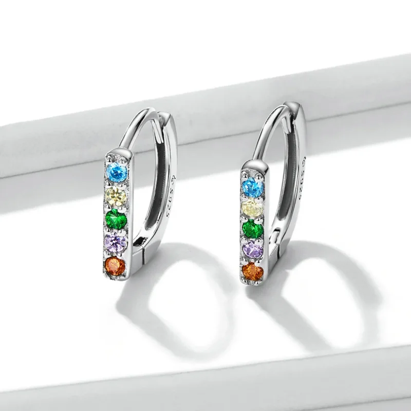 (image for) Pandora Style Colorful Zircon Hoop Earrings - BSE576 - View 3