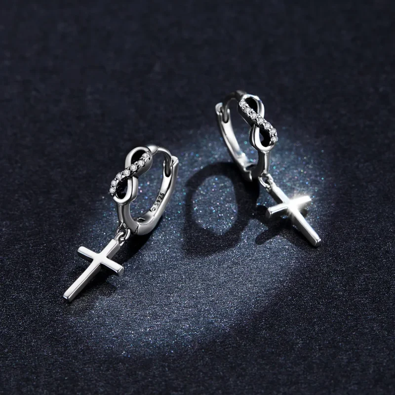 (image for) Pandora Style Creative Cross Hoop Earrings - BSE474 - View 5