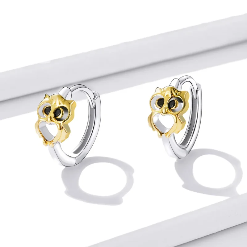 (image for) Pandora Style Creative Owl Hoop Earrings - BSE505 - View 3