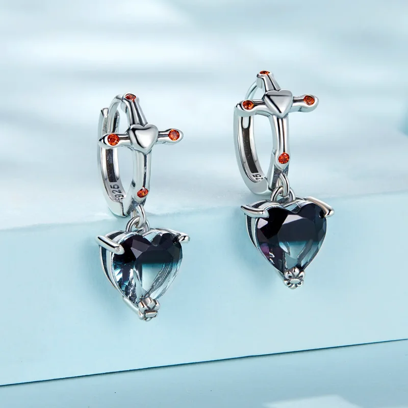 (image for) Pandora Style Cross Hoop Earrings - SCE1518 - View 2