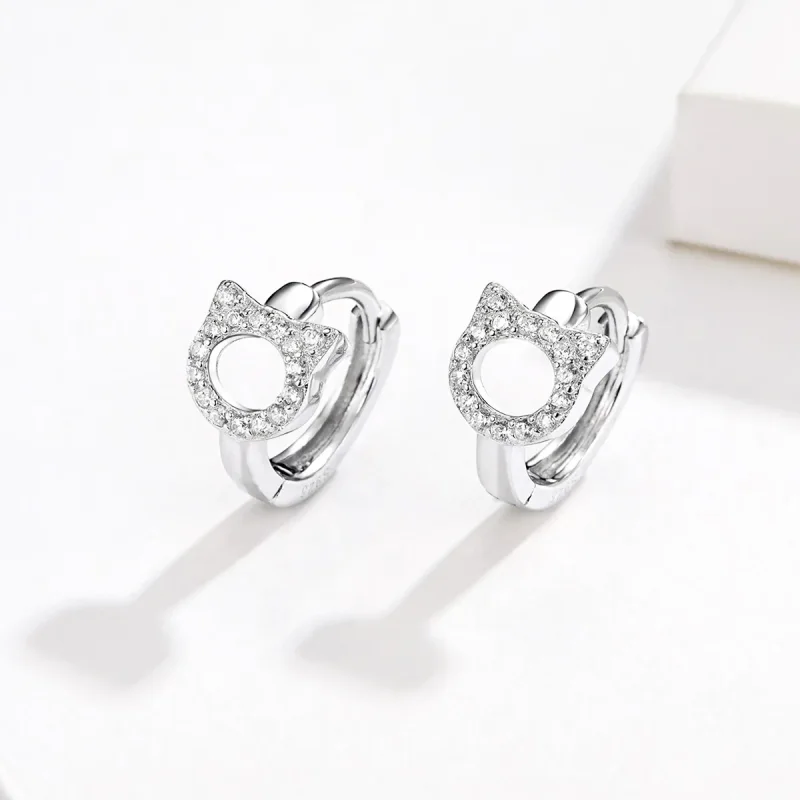(image for) Pandora Style Cute Cat Hoop Earrings - BSE171 - View 2