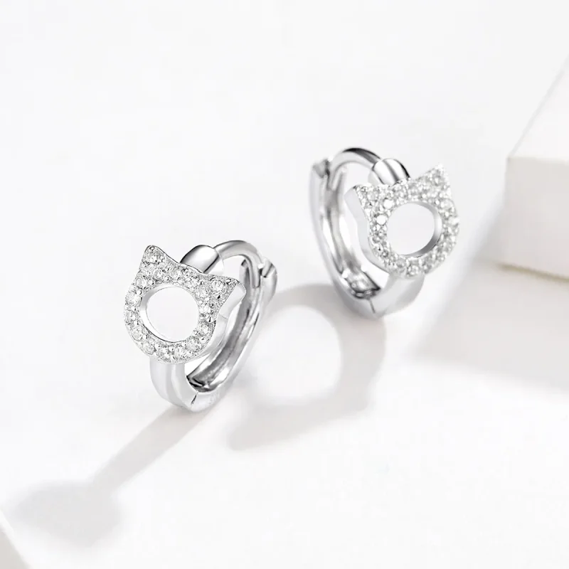 (image for) Pandora Style Cute Cat Hoop Earrings - BSE171 - View 3