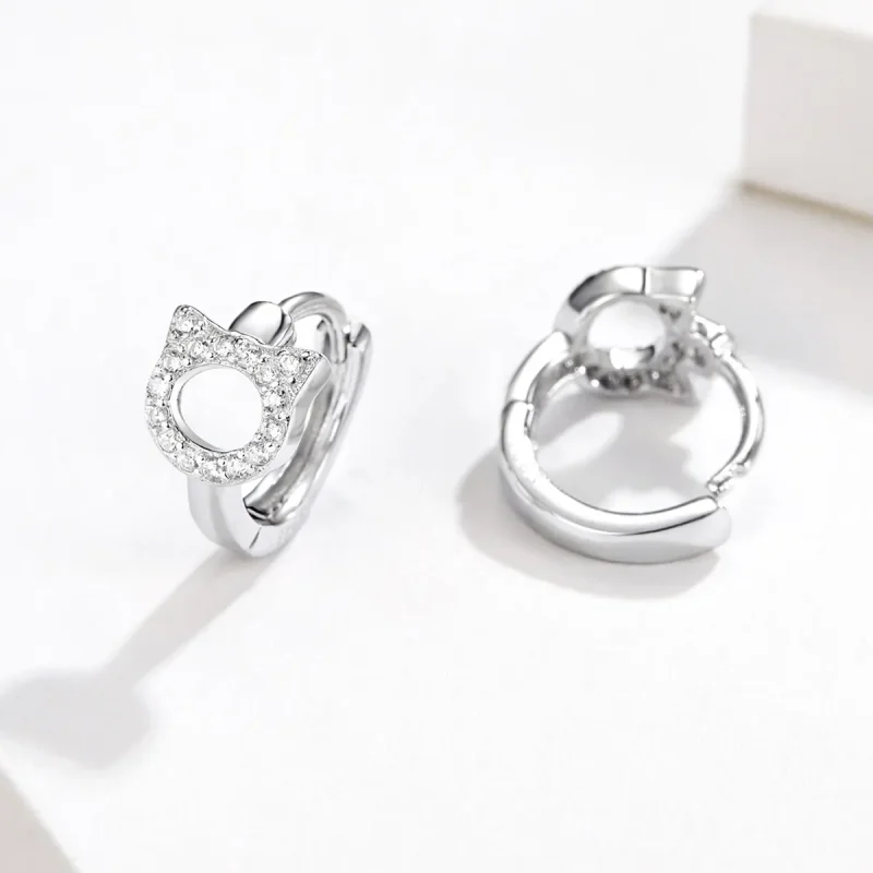 (image for) Pandora Style Cute Cat Hoop Earrings - BSE171 - View 4