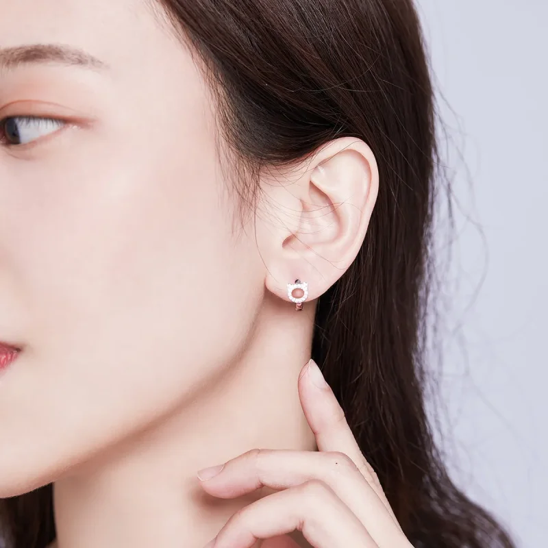 (image for) Pandora Style Cute Cat Hoop Earrings - BSE171 - View 5