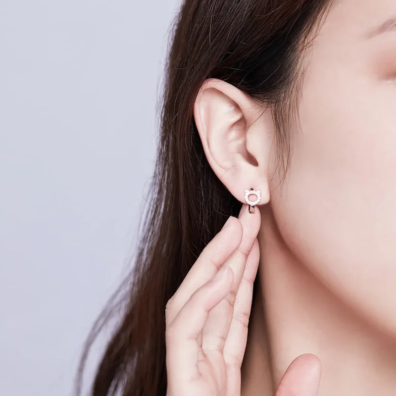 (image for) Pandora Style Cute Cat Hoop Earrings - BSE171 - View 6