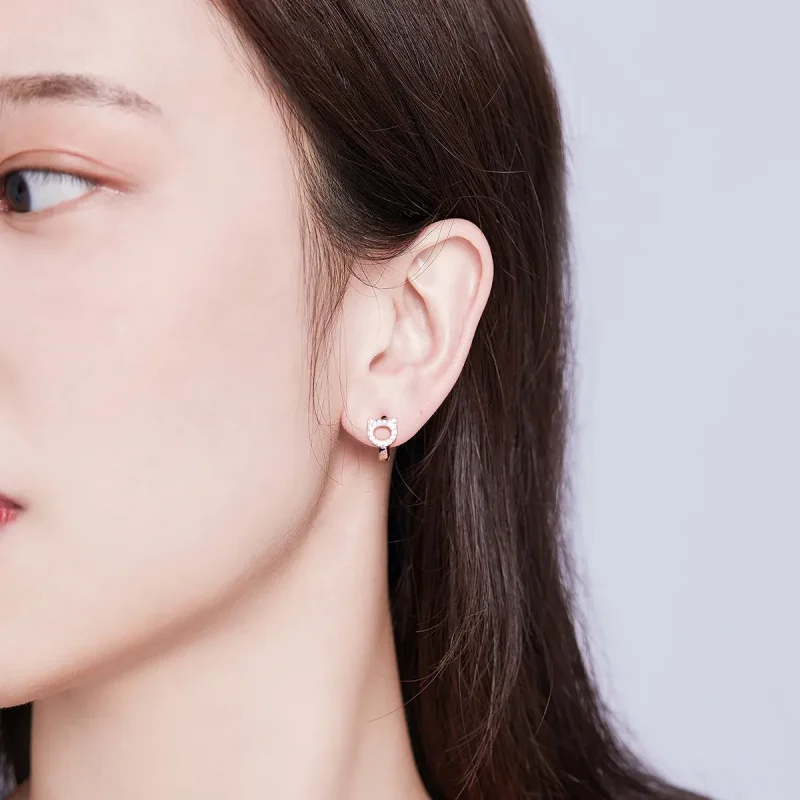 (image for) Pandora Style Cute Cat Hoop Earrings - BSE171 - View 7